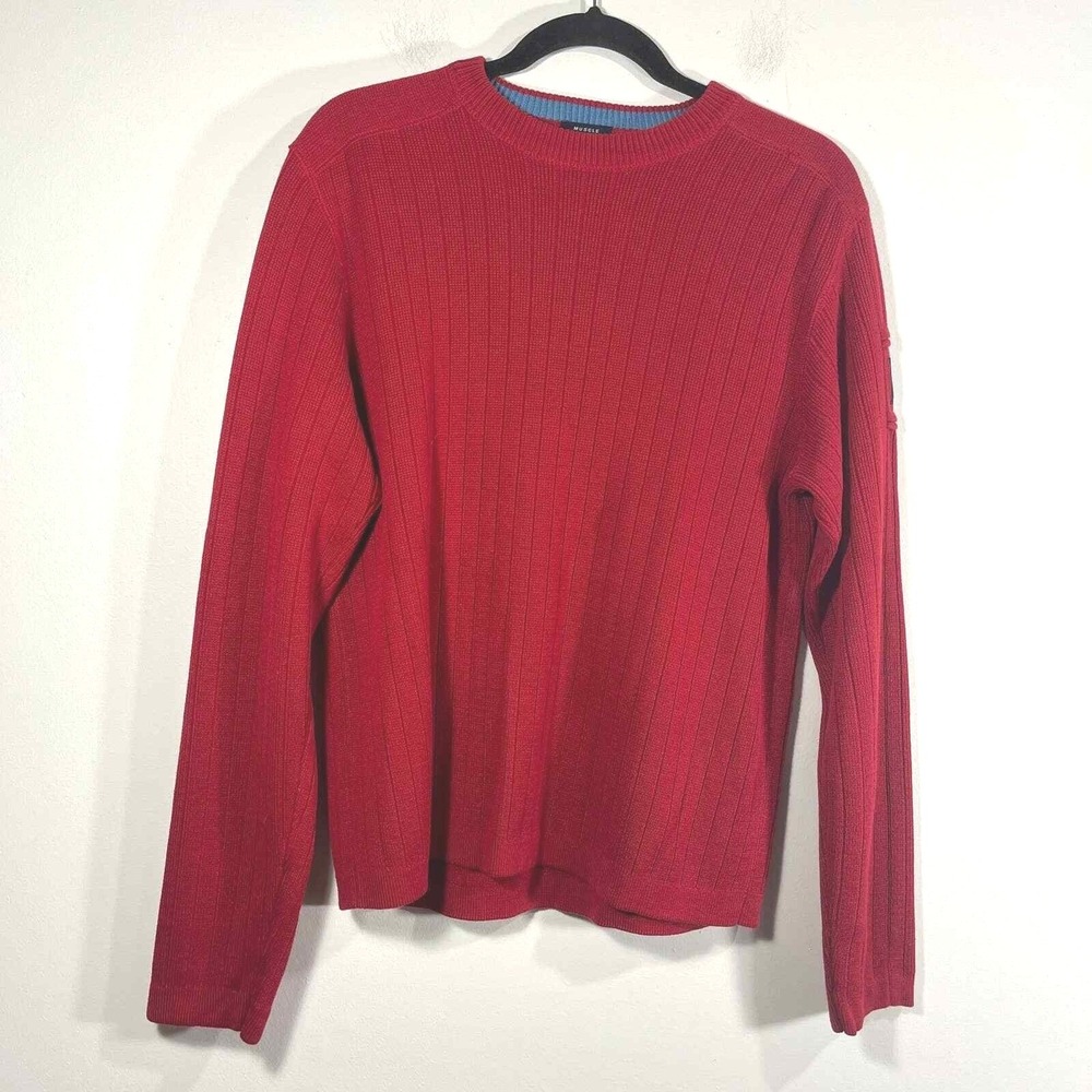 Abercrombie & Fitch Vintage Y2K Red Muscle Sweater Men M Ribbed Crew Neck Preppy - Picture 1 of 5